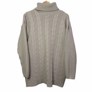 Jessie Cable Knit Turtleneck Sweater Oatmeal Beige Acrylic Size 14